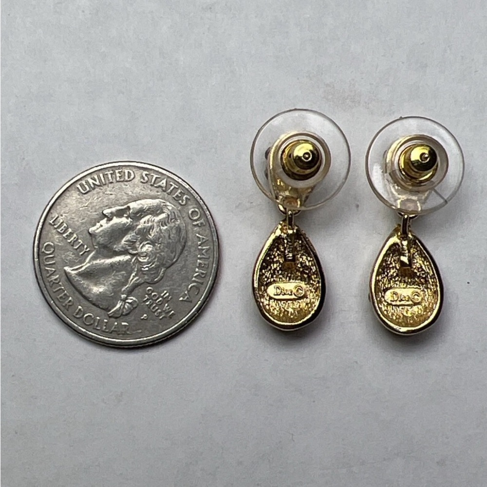 Vintage Christian Dior Orange Rhinestone Teardrop Dangle 14k Gold Post Earrings - Picture 7 of 7
